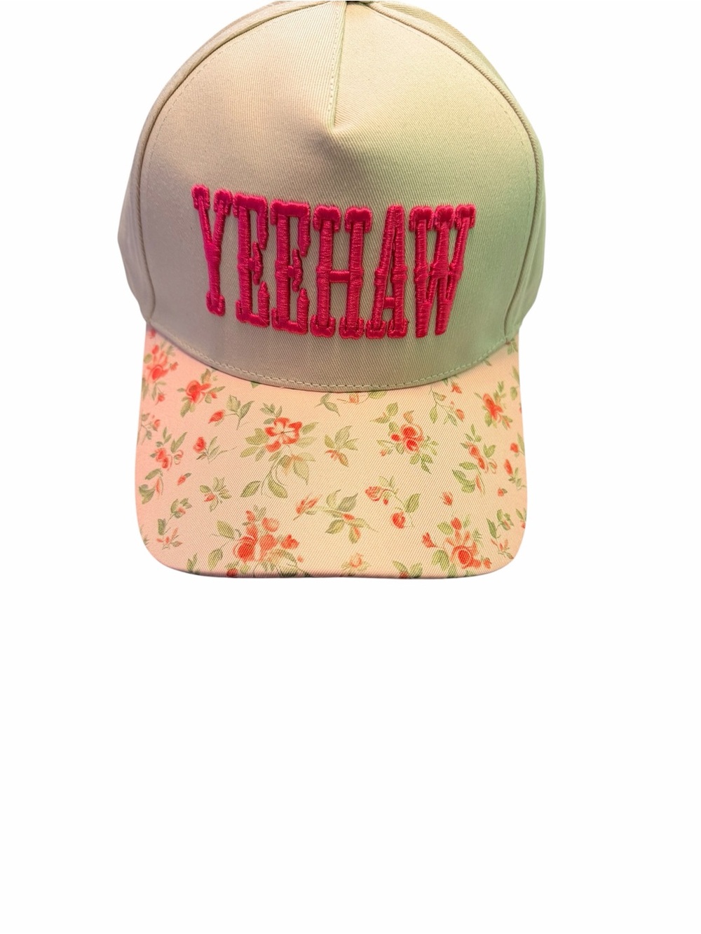 Source Unknown Cream Floral 'YEEHAW' Cap with Pink Embroidery